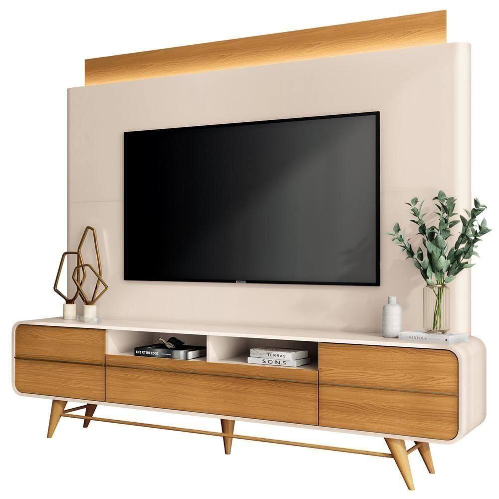 Estante Painel Para Tv 85 Pol Orgânico Com Led Royal B01 Off White Cinamomo - Lyam Decor