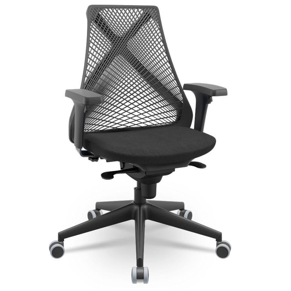 Cadeira De Escritório Giratória Presidente Unix P03 Tela Cinza Crepe Preto - Lyam Decor
