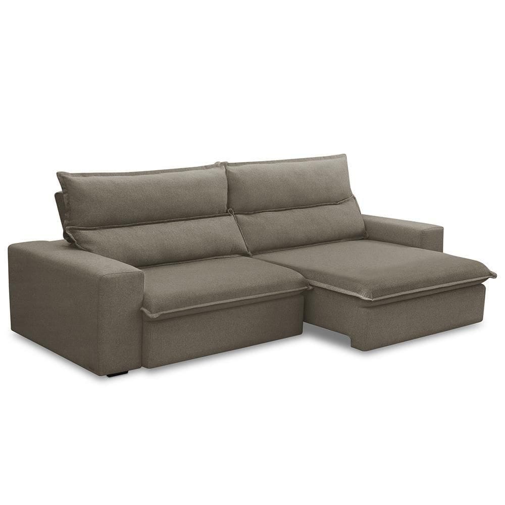 Sofá Retrátil Reclinável Para Sala 3 Lugares 210cm Senzi F04 Veludo Marrom Claro - Lyam Decor