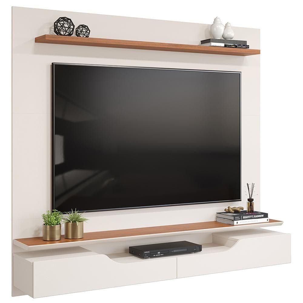 Painel Para Tv 60 Pol Com Bancada Suspensa 160cm Lewis D05 Off White Freijó - Lyam Decor