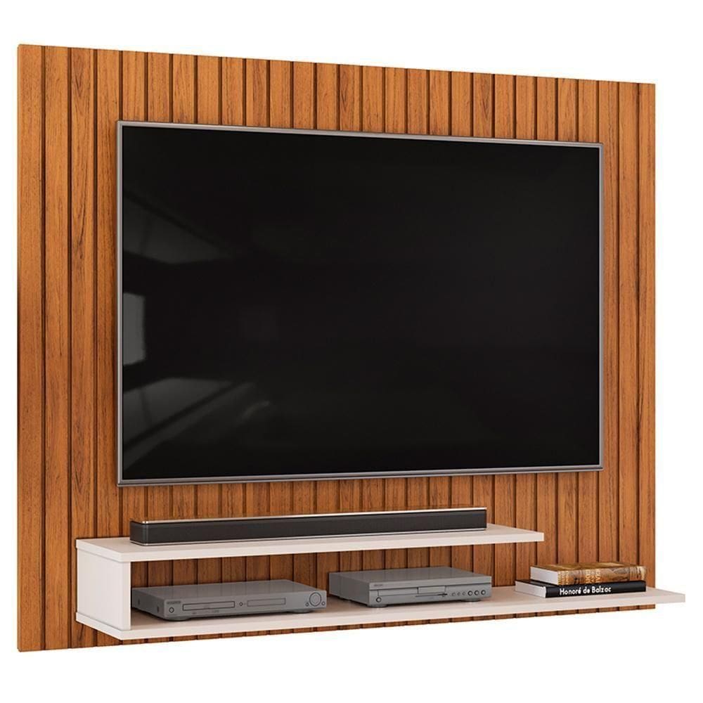Painel Ripado Para Tv 55 Pol 134cm Lipe D05 Freijó Off White - Lyam Decor