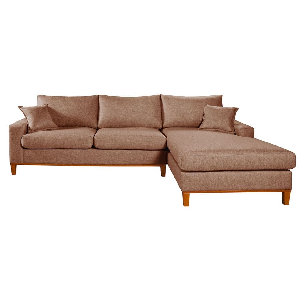 Sofá Amsterdã Living Com Chaise 3 Lugares Revestido Linho Base em Madeira