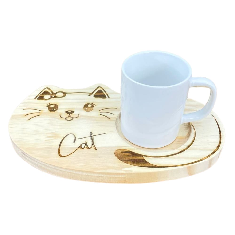 Caneca porcelana 120ml com pires pinus gato