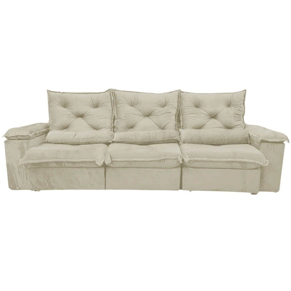 Sofá Porto Madero 5 Lugares Retrátil e Reclinável 270cm 3 Módulos Tecido Veludo Imperial Decor Cor Bege