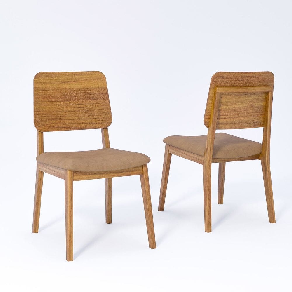 Jogo com 2 Cadeiras de Jantar 86cm x 46cm x 57cm Madeira/Kaki