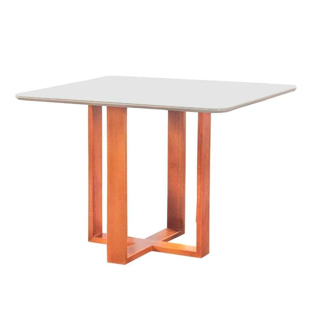 Mesa de Jantar Zaya 140x90 Tampo Laqueado Pés Madeira Maciça Off White/Mel
