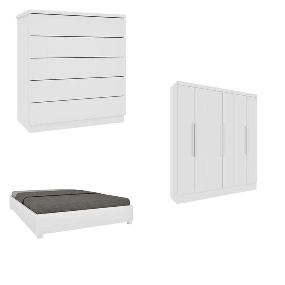 Quarto Casal Completo Guarda-Roupa Munique Cama Mônaco e Cômoda Premium Espresso Móveis Neve