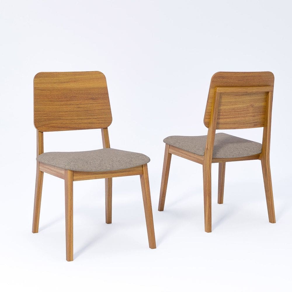 Jogo com 2 Cadeiras de Jantar 86cm x 46cm x 57cm Madeira/Bege