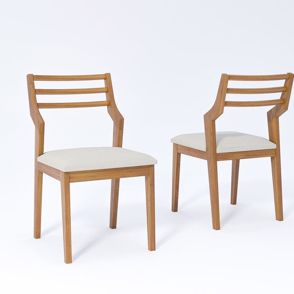 Kit com 2 Cadeiras de Jantar Damasco Madeira/ Cru