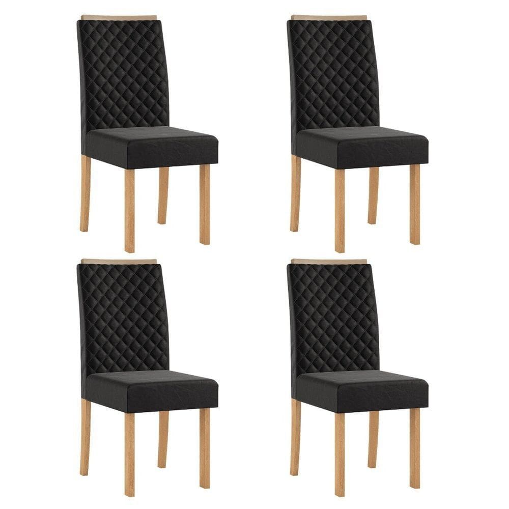 Kit 4 Cadeiras com Espaldar para Sala de Jantar Elegance Mel/Preto