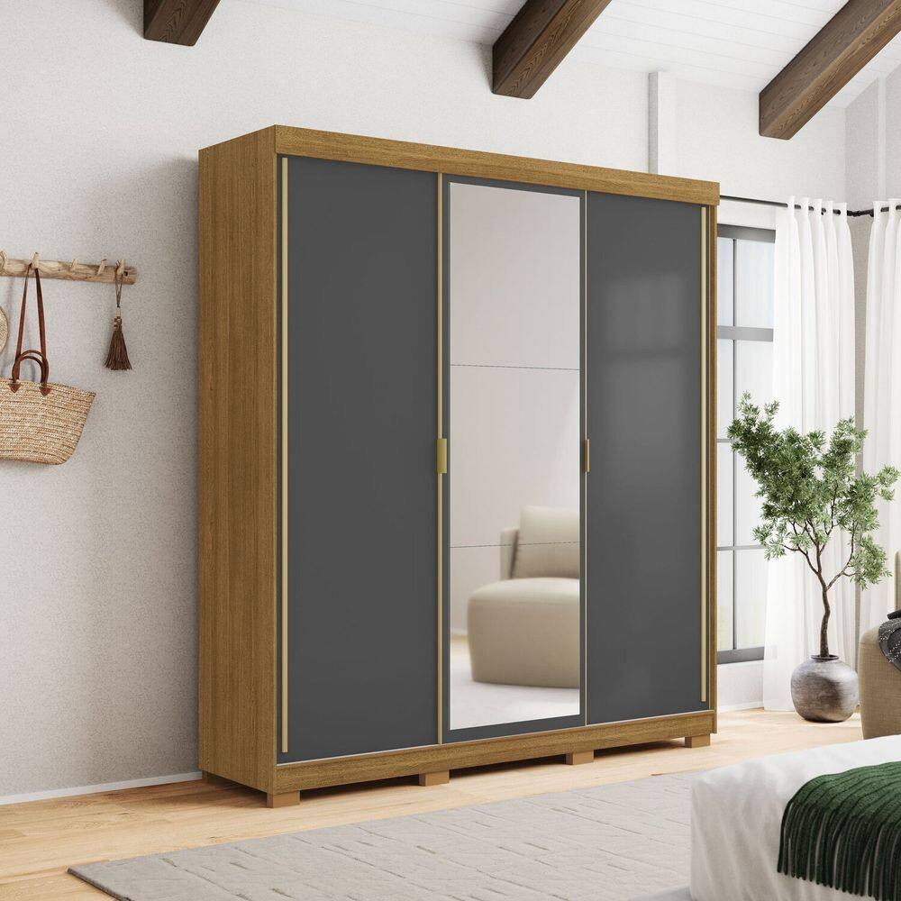 Guarda-Roupa Porto 3 Portas 4 Gavetas 100% Mdf Marrom/Alasca