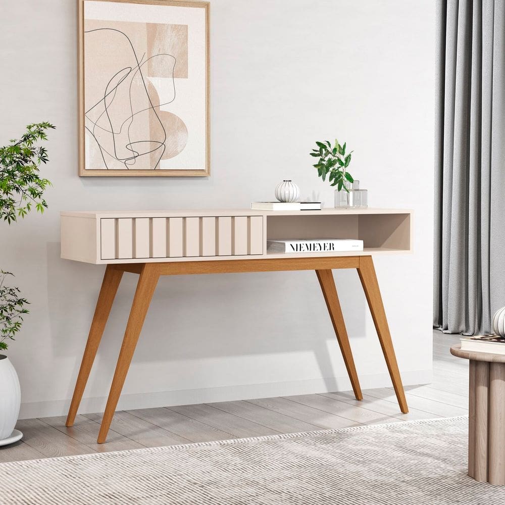 Aparador Ripado Açaí com 1 Gaveta 136cm OFFWHITE