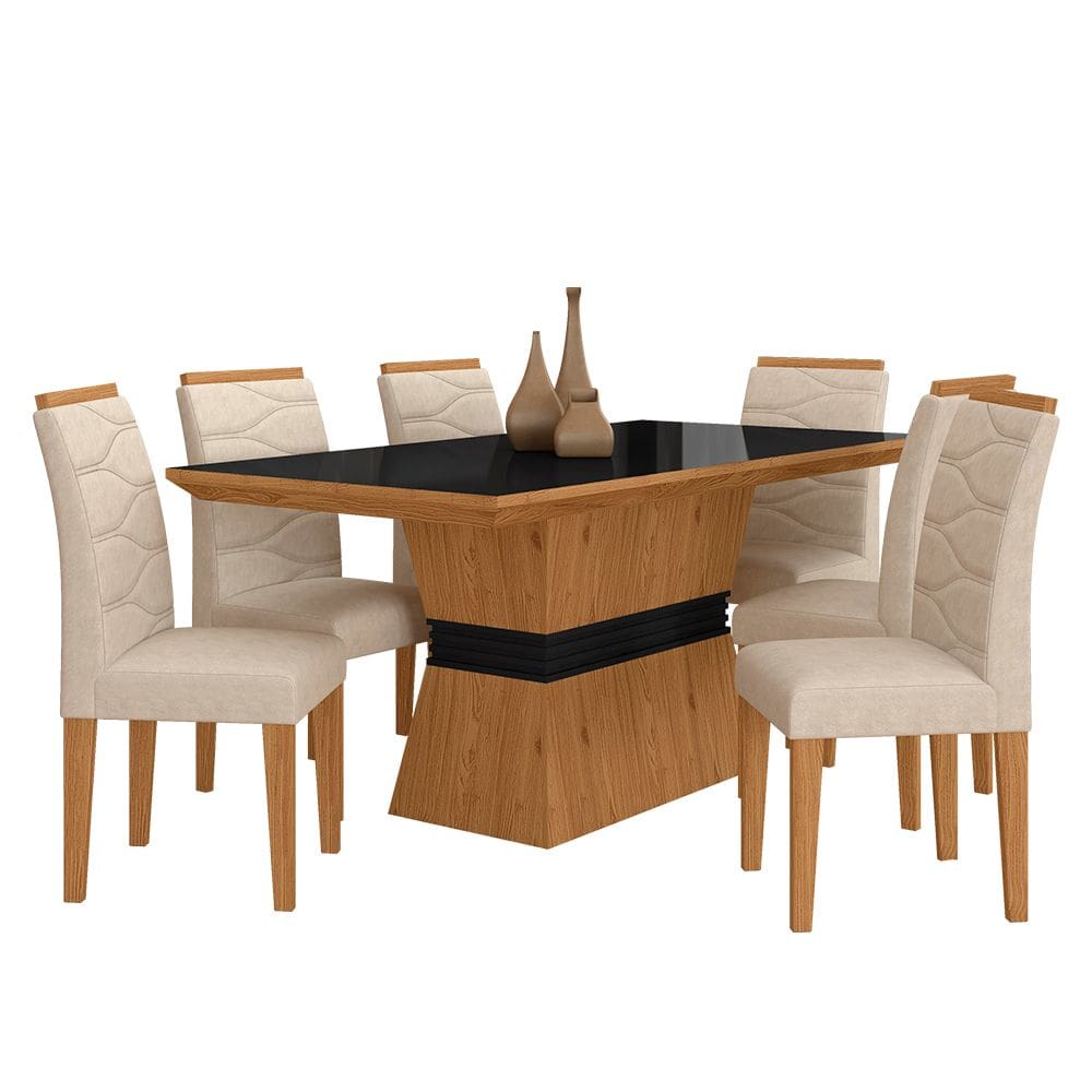 Sala De Jantar 6 Cadeiras Nazca Cinamomo/preto/bege - Móveis Arapongas