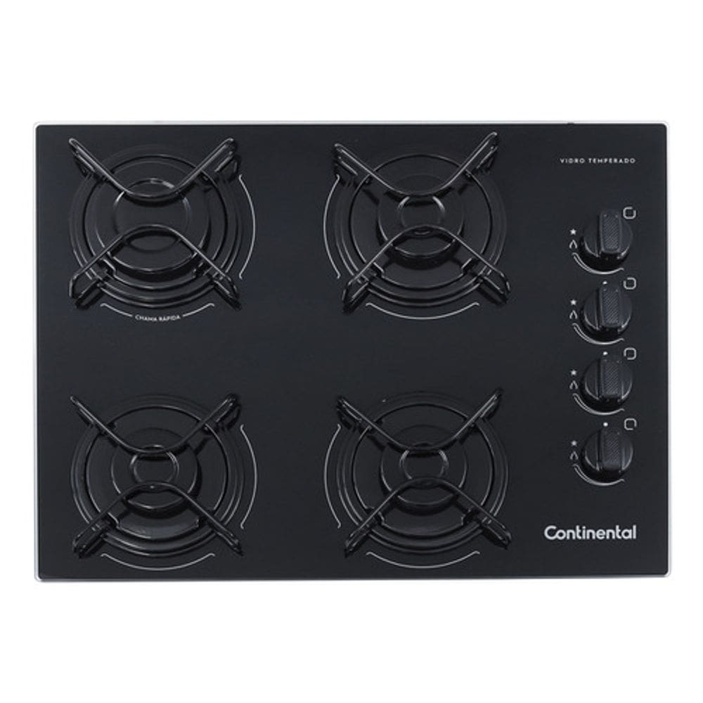 Cooktop A Gas Vidro Automatico 4 Bocas 46x56cm - Continental
