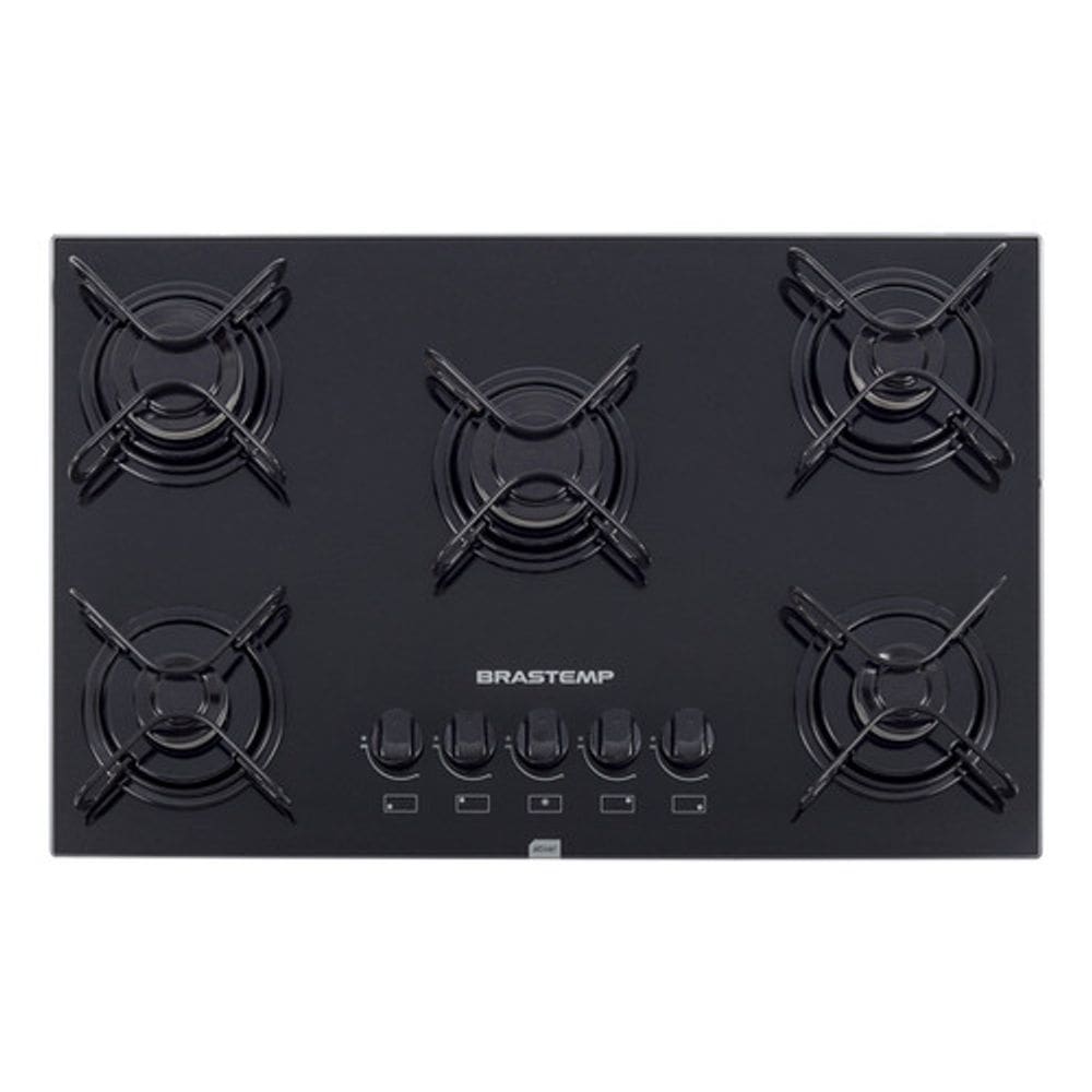 Cooktop A Gas Vidro Preto 5 Bocas 73x46cm - Brastemp