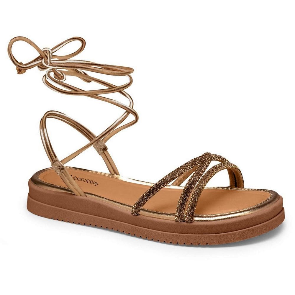 Sandalia Papete Feminina Mississipi Strass Amarração MI717