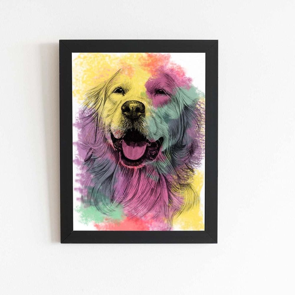 Quadro Golden Retriever Cachorro Aquarela Moldura 20X30Cm