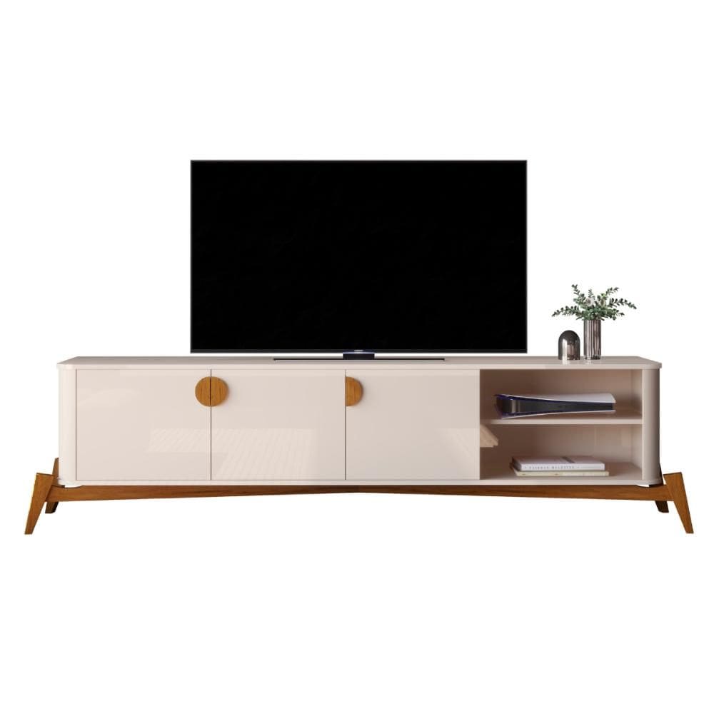 Rack Bancada Buriti 1.8 TV Até 70 Pol Pés Madeira Maciça Off White JB Bechara