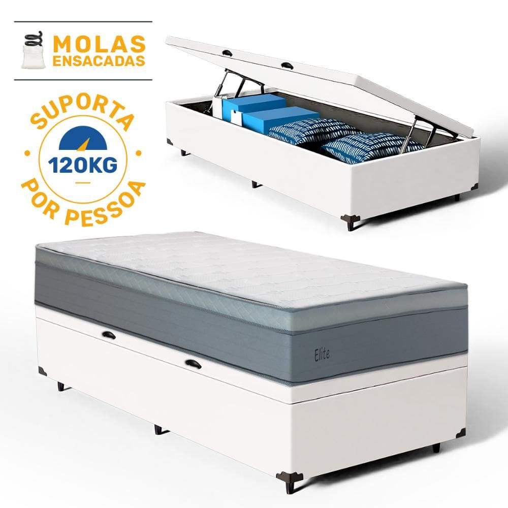 Cama Box Baú com Colchão de Molas Ensacadas Pillow In Elite Solteiro 88cm