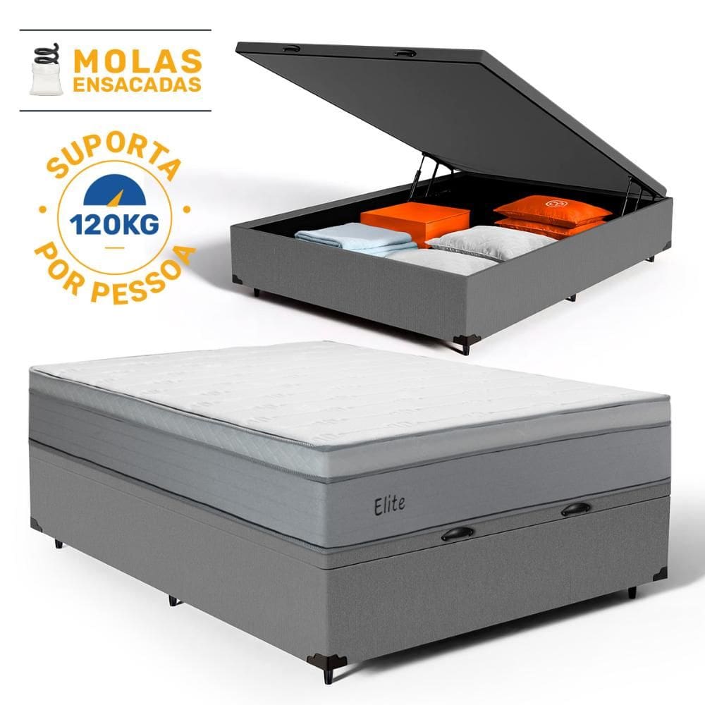 Cama Box Baú com Colchão de Molas Ensacadas Pillow In Elite Casal 138cm
