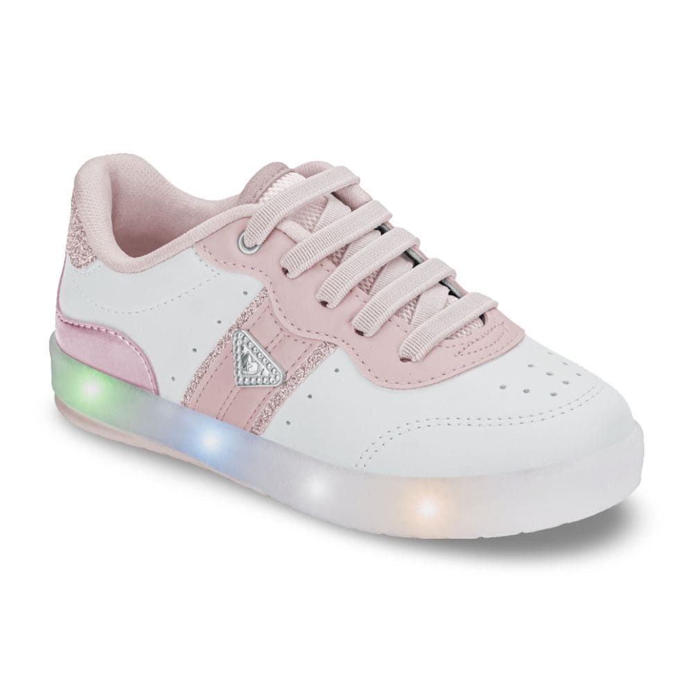 Tênis Casual Infantil Menina Kidy Luz Led - Branco Nude - Divertido Confortável