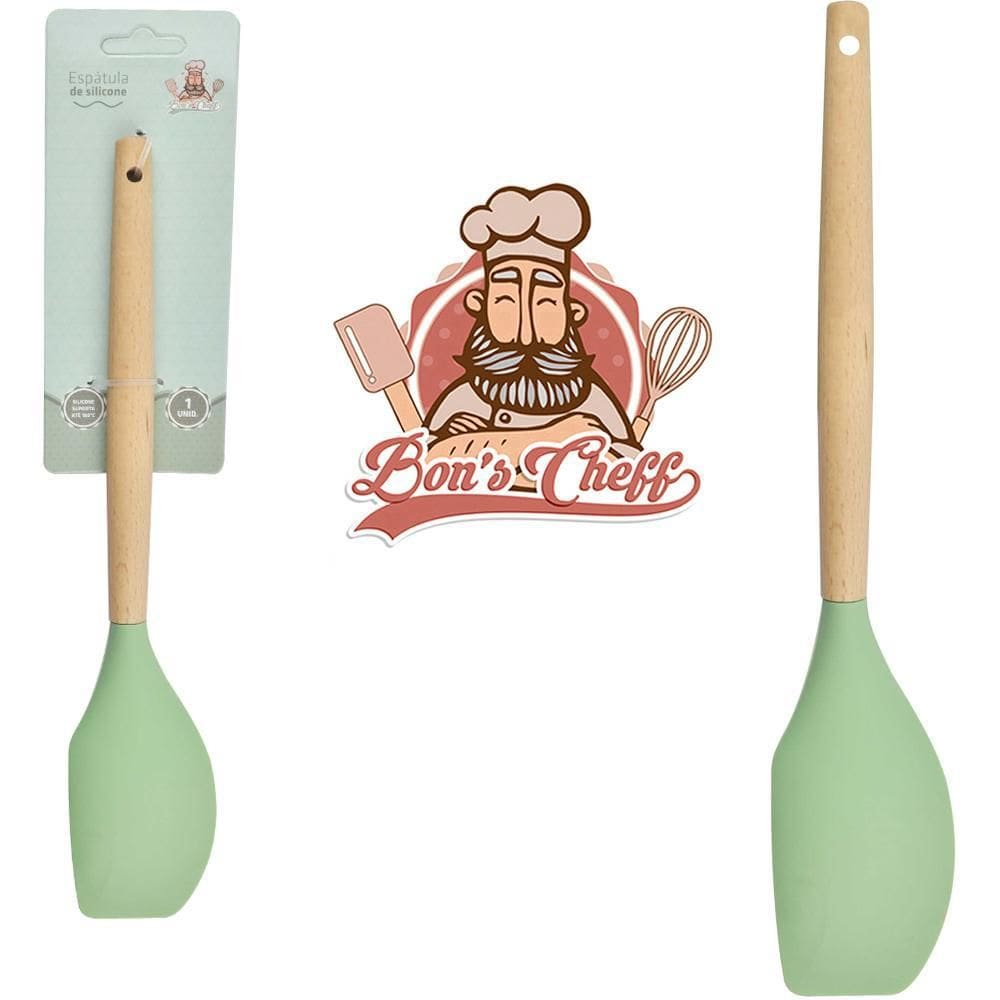 Espatula De Pao Duro De Silicone Verde Cabo Madeira 31X6Cm
