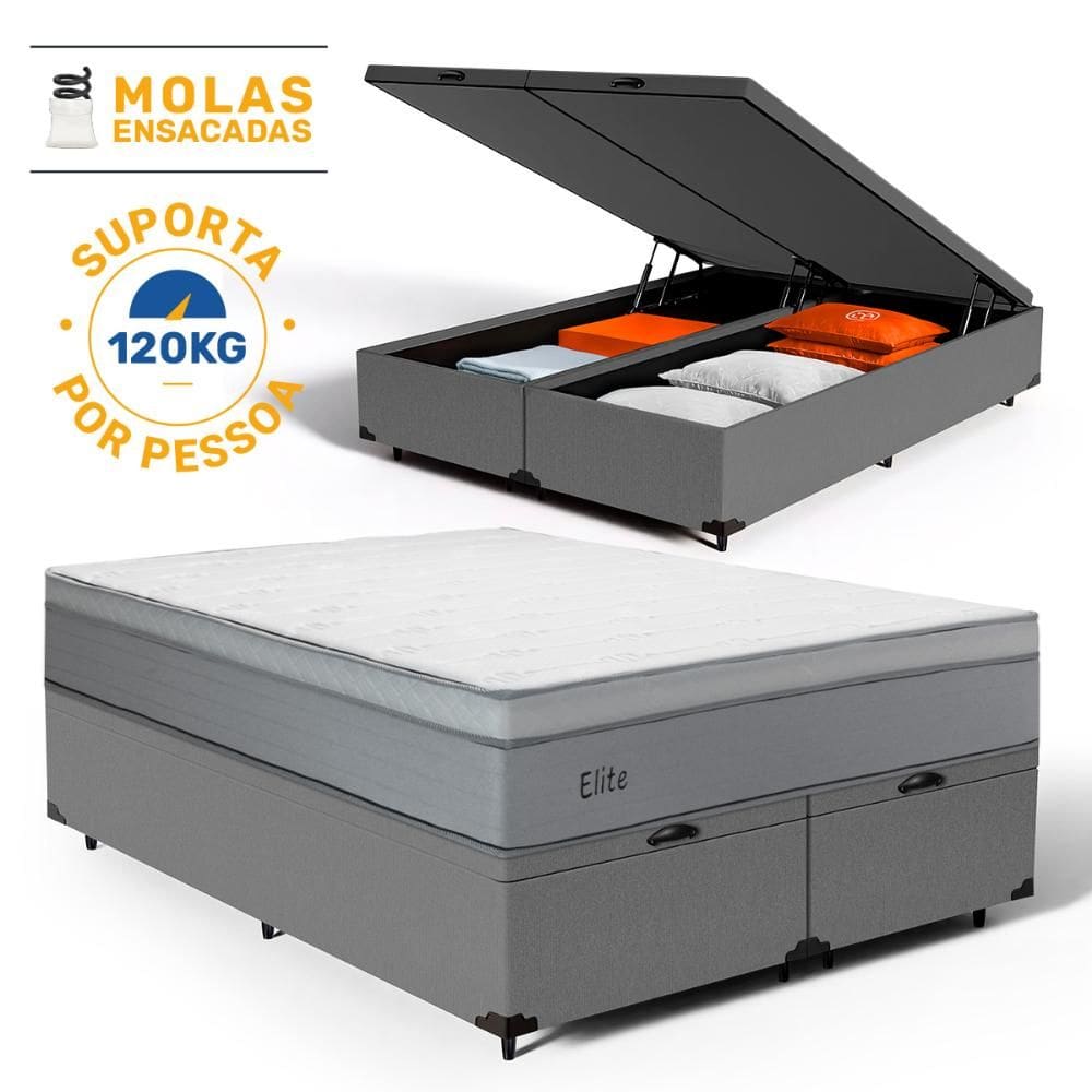 Cama Box Baú com Colchão de Molas Ensacadas Pillow In Elite Queen 158cm