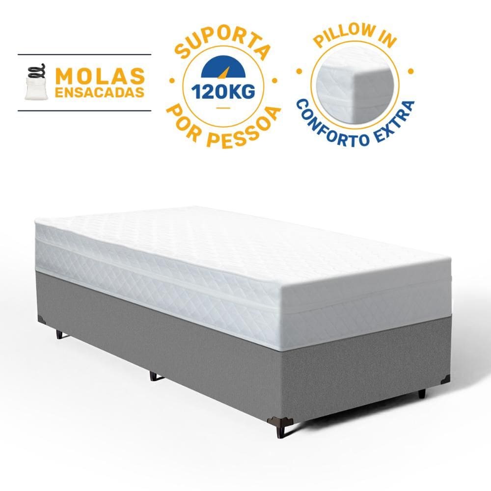 Cama Box com Colchão de Molas Ensacadas Classic Maxx White Solteiro 88cm