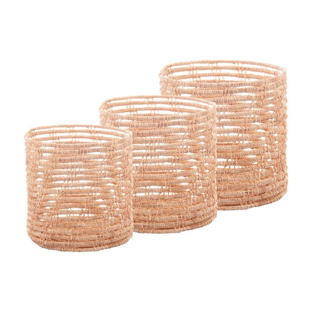 Conjunto 3 Cestos Redondos de Fibra Bege Palm - Lyor