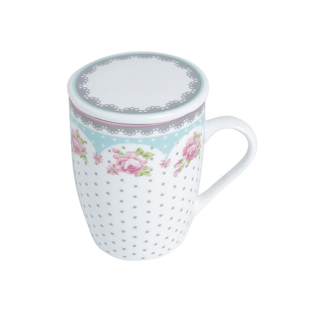 Caneca de Porcelana Super White com Tampa e Filtro Amélia