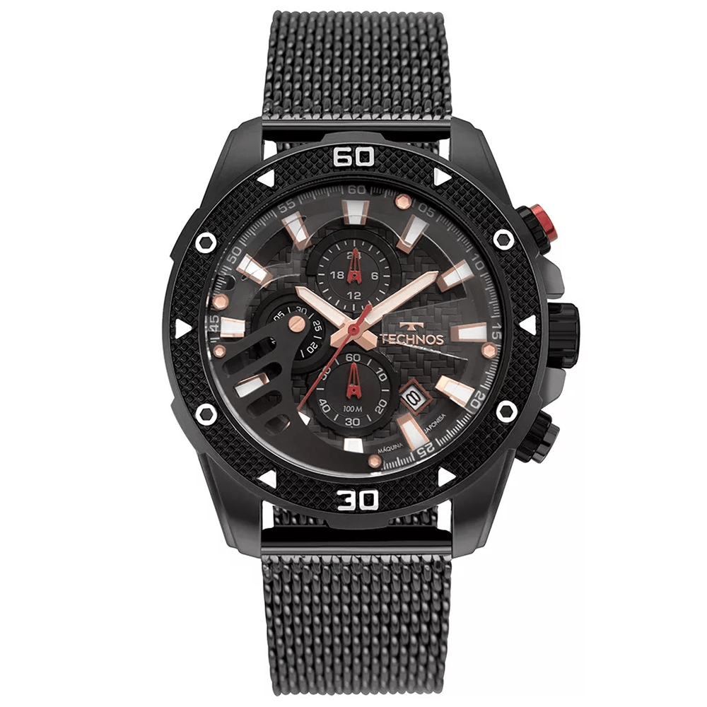 Relógio TECHNOS masculino carbon cronógrafo preto JS15FS/1F