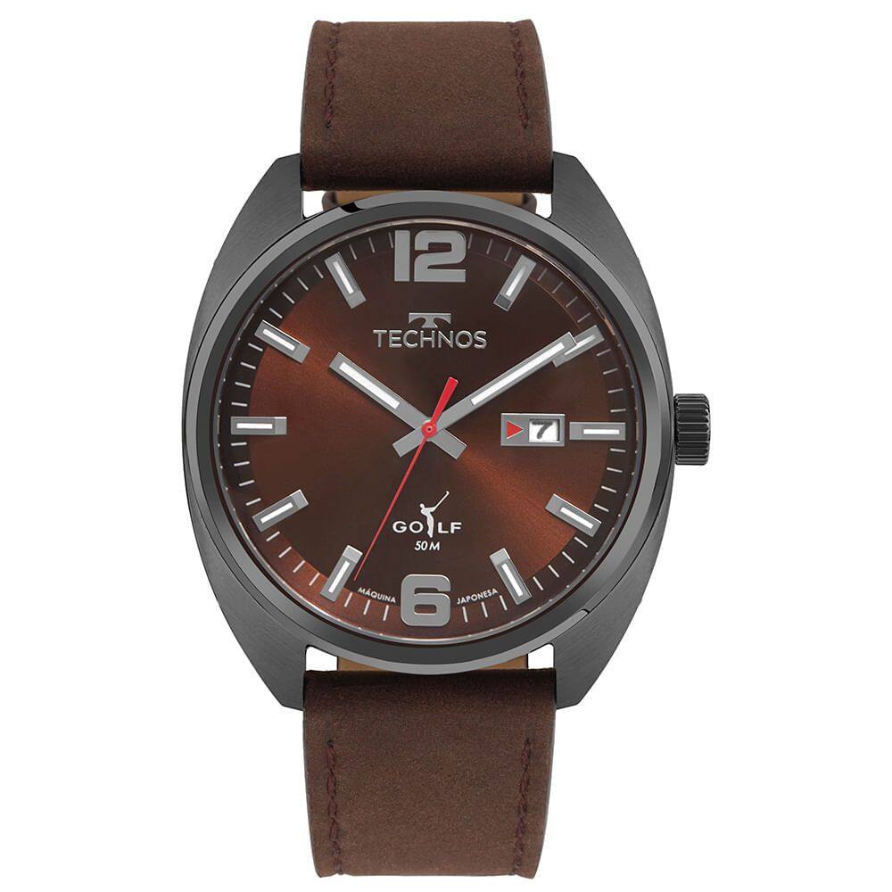 Relógio TECHNOS masculino golf couro marrom 2315LAQ/0M