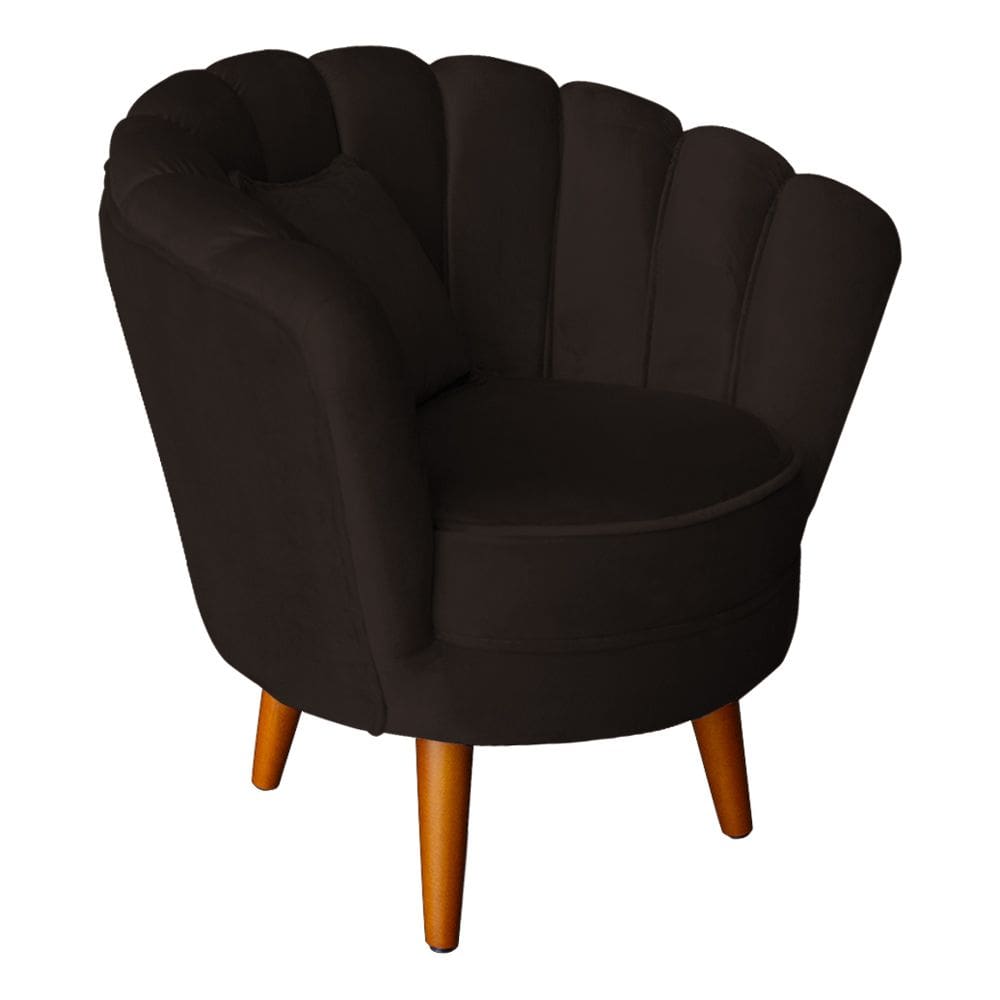 Poltrona Pétala Elegancia Decorativa Com Pés De Madeira  Marrom