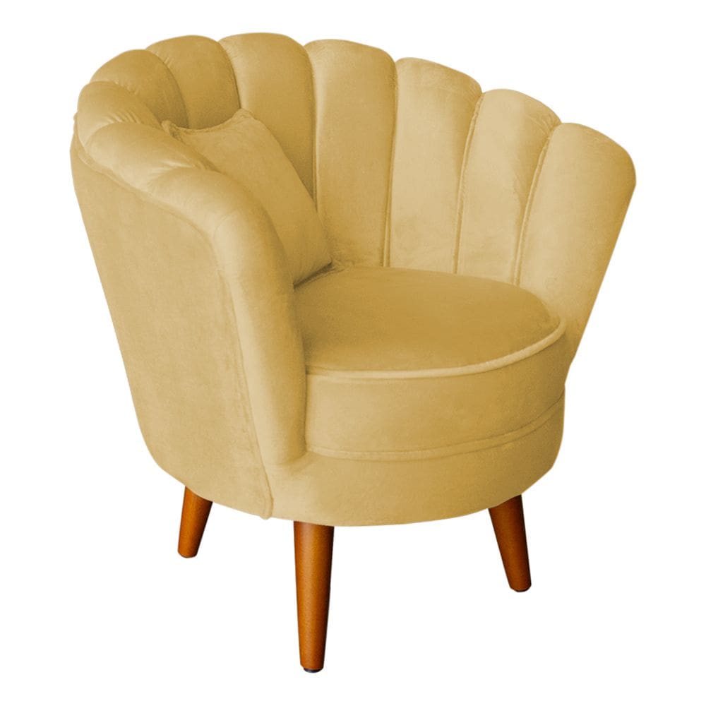 Poltrona Pétala Elegancia Decorativa Com Pés De Madeira Amarelo