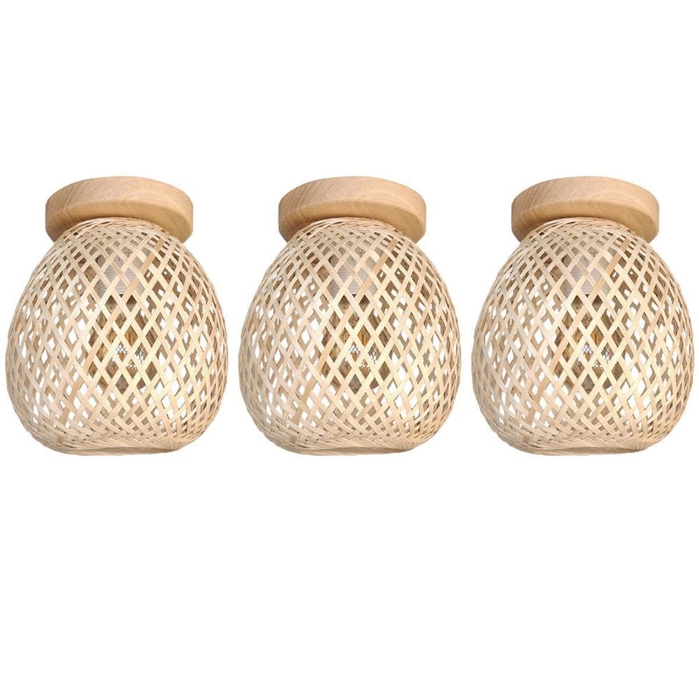 3 Luminaria Bambu Plafon Artesanal Fibra Natural Nat93