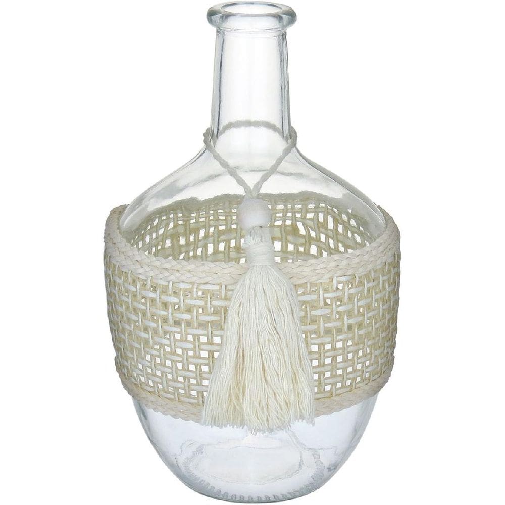 VASO ENFEITE DECORATIVO GARRAFA HOME&CO TRAMA FIBRA VIDRO 25x15x15cm TRANSPARENTE