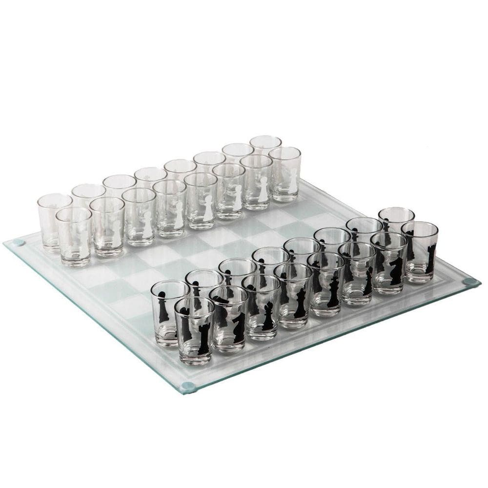 Jogo De Xadrez Com Copos Shot Em Vidro 35X35 Cm