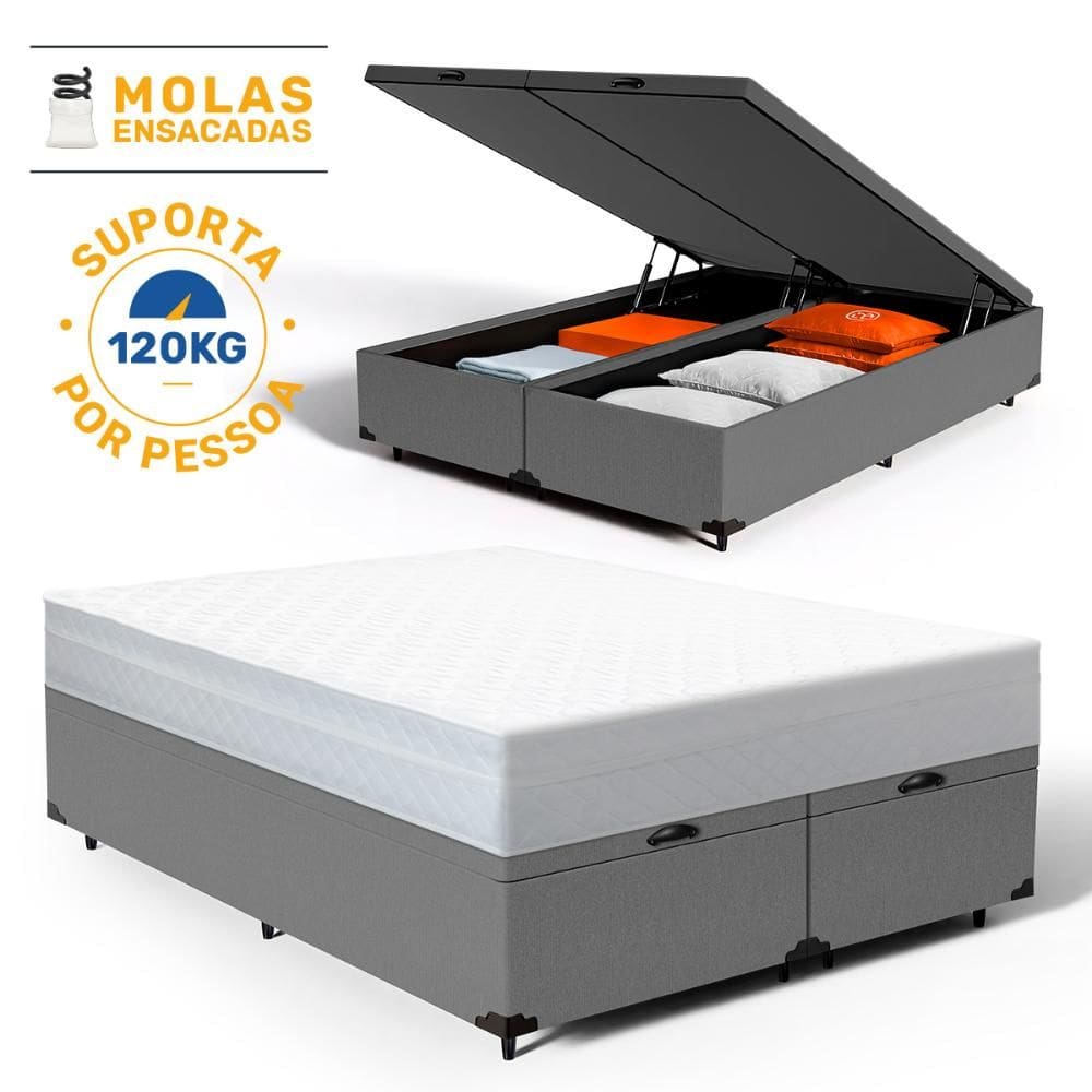 Cama Box Baú com Colchão de Molas Ensacadas Classic Maxx White Queen 158cm
