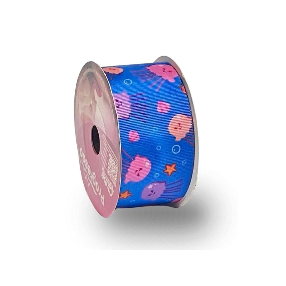 Fita De Gorgurão Estampada 38mm Progresso Nº9 Água Viva Azul