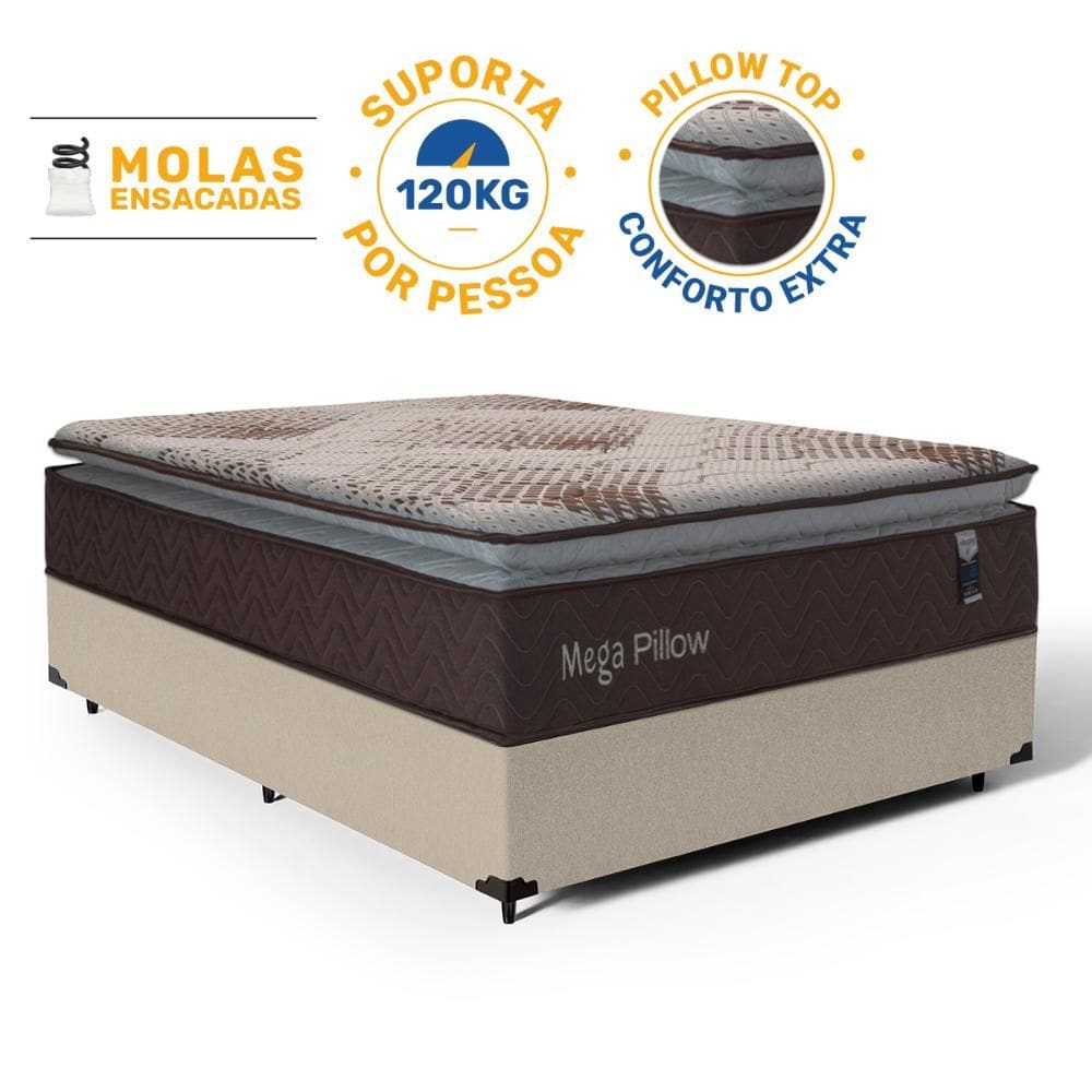 Cama Box com Colchão de Molas Ensacadas Mega Pillow Casal 138cm