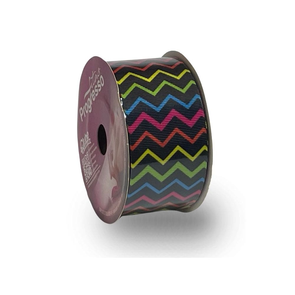 Fita De Gorgurão Estampada 38mm Progresso Nº9 ZigZag Preto