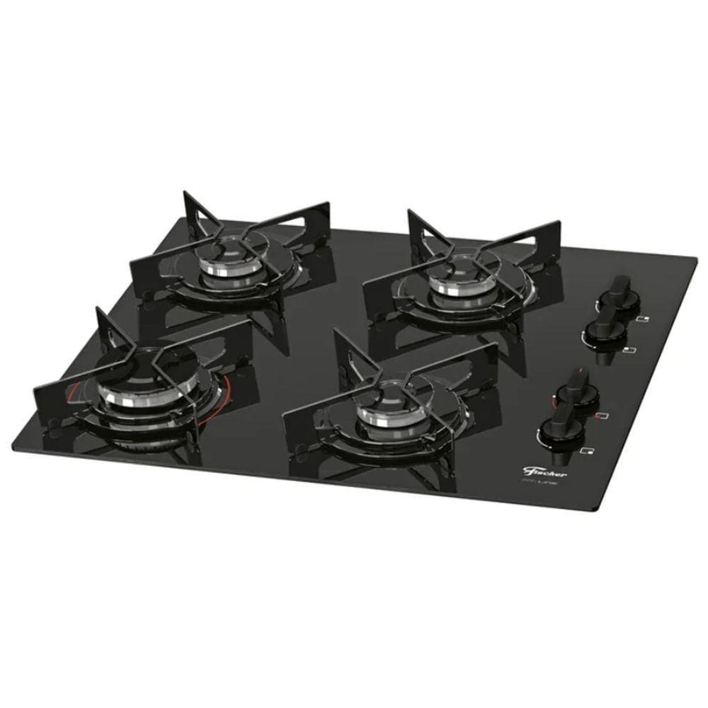 Fogão Cooktop Fit Line Gás Mesa Vidro Preto - Fischer 4 Bocas