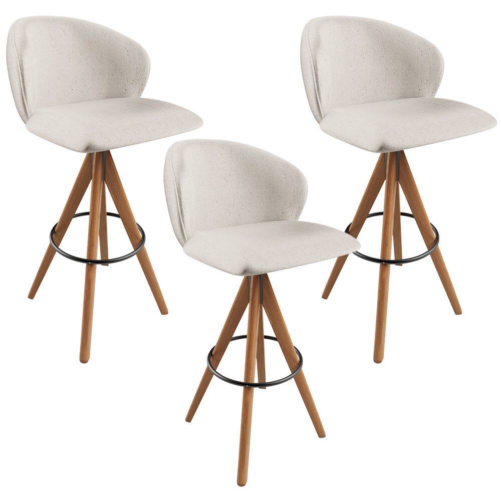 Kit 03 Banquetas Alta Bar Cozinha Sala de Jantar Bar Mia L02 Linho Cru - Lyam Decor