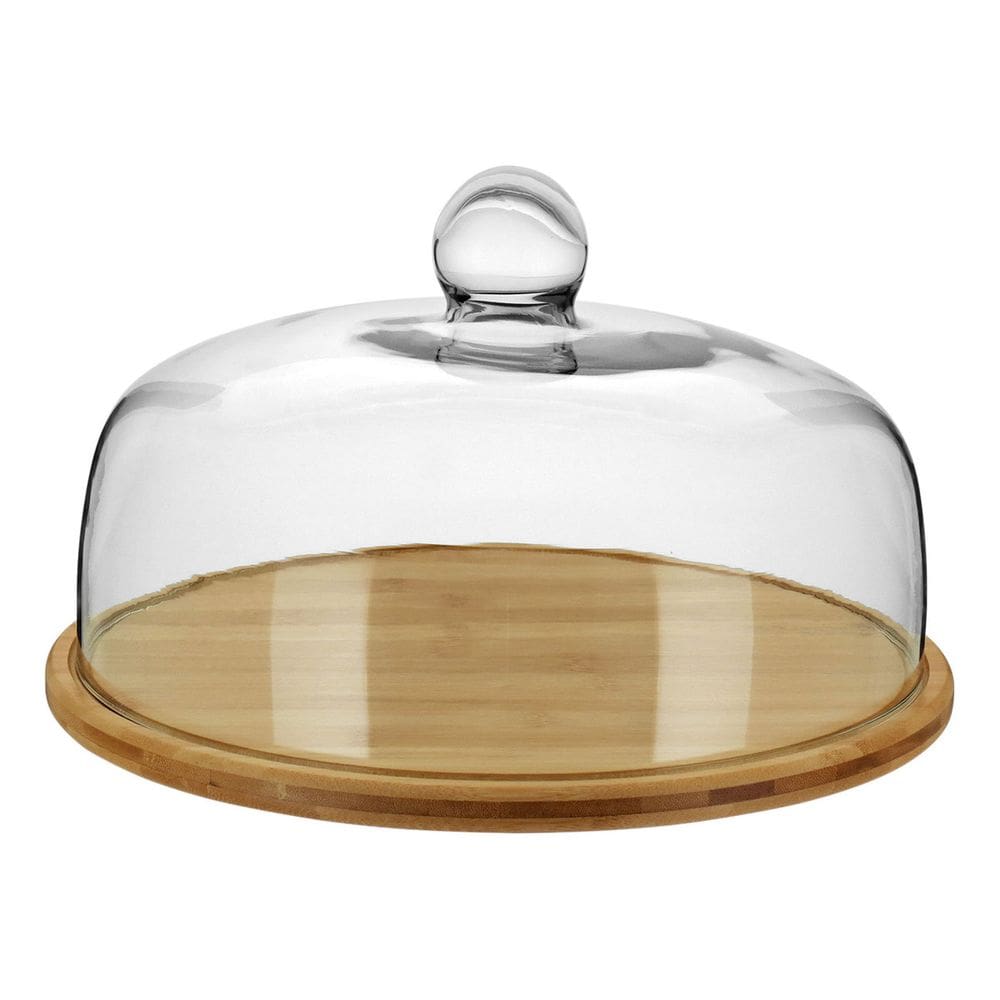 PRATO BOLO TAMPA VIDRO BAMBU 19x33x33cm NATURAL BOLEIRA