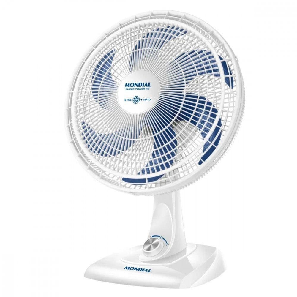 Ventilador De Mesa Mondial Super Power 3 Velocidades 6 Pas Branco Com Azul 127 V