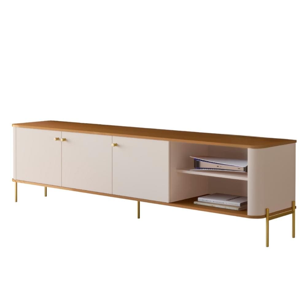 Rack Para TV Tucupí 1.8 Bancada Off White Nature Dourado JB Bechara