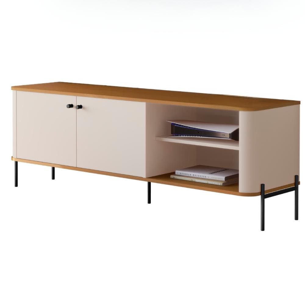 Rack Para TV Tucupí Off White Nature Preto JB Bechara