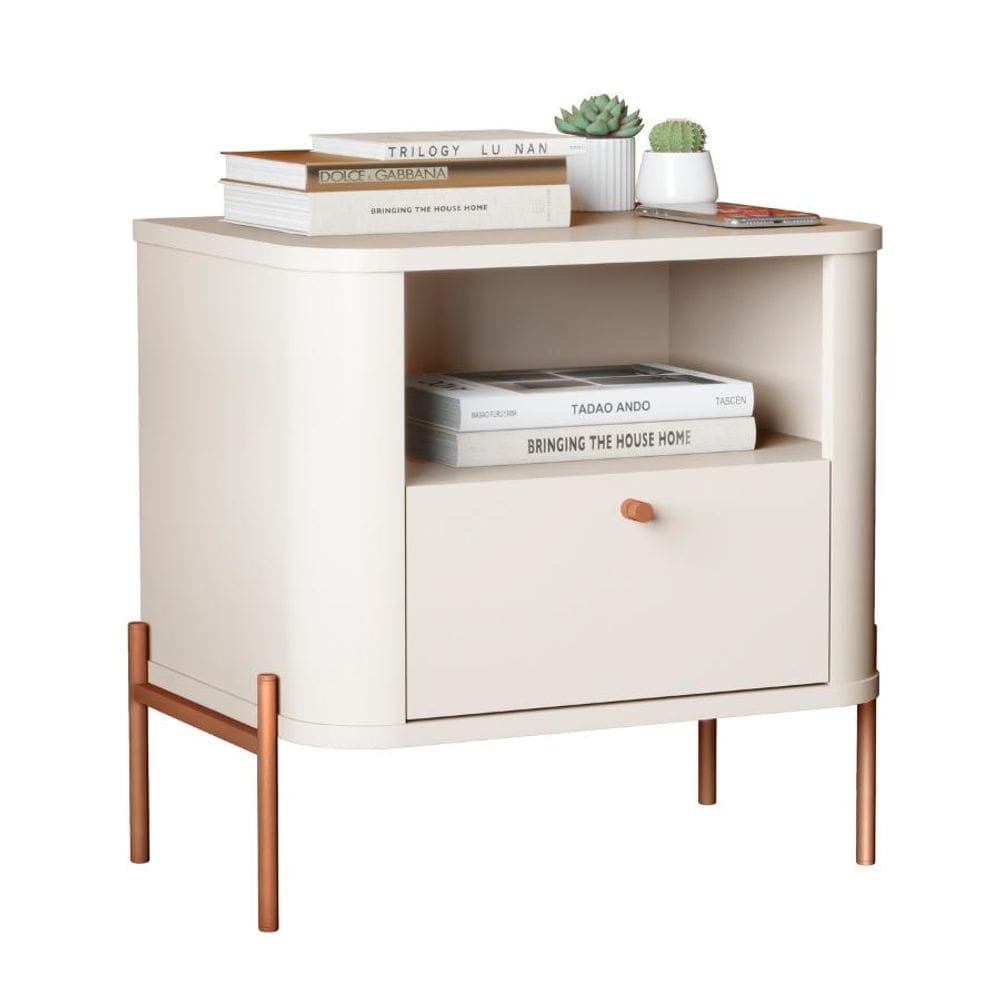 Mesa de Cabeceira Tucupí Slim Off White Bronze JB Bechara