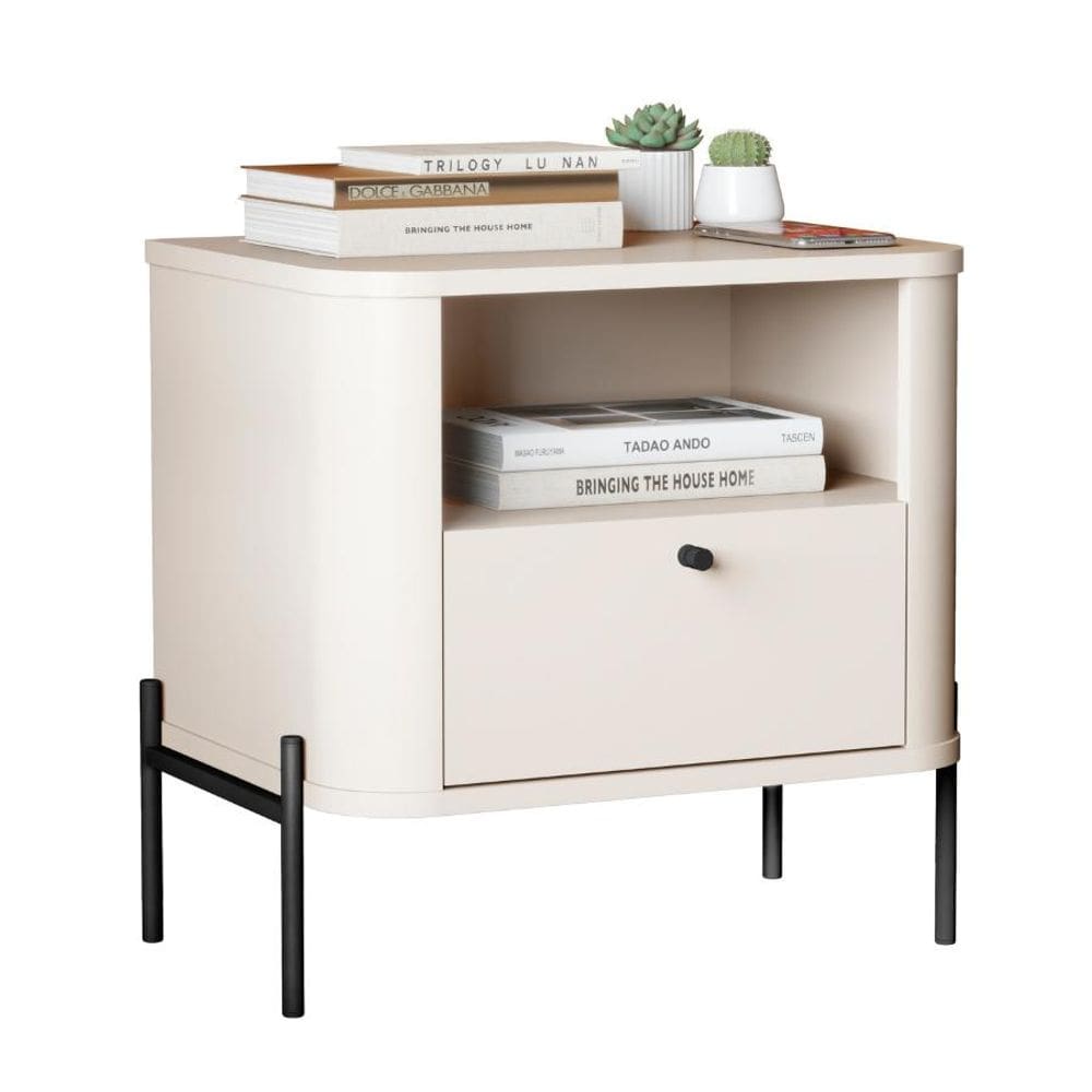 Mesa de Cabeceira Tucupí Slim Off White Preto JB Bechara