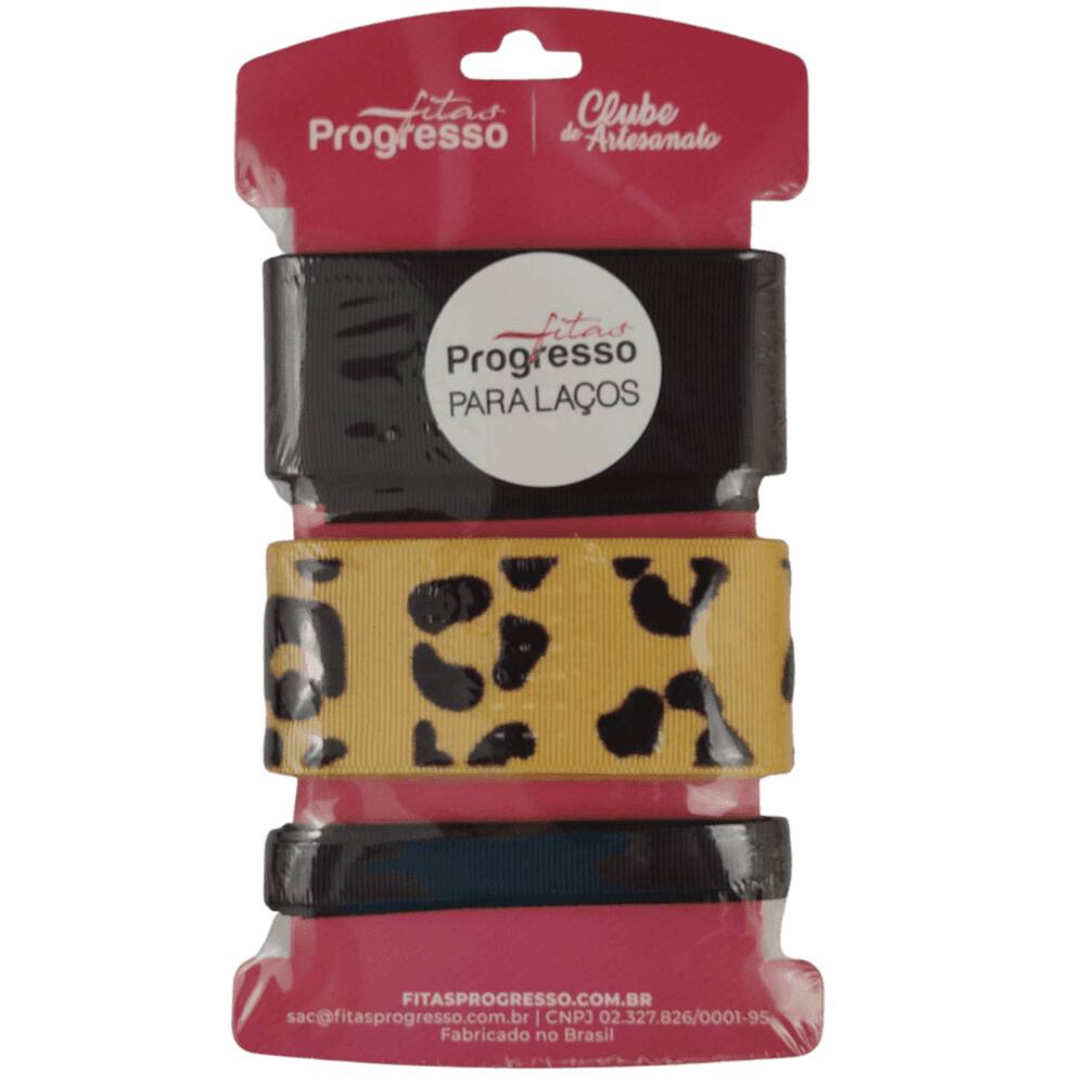 Fita Gorgurão KGL002 38mm 10mm COR 001 Estampa Veludo - Animal Print 9 Metros